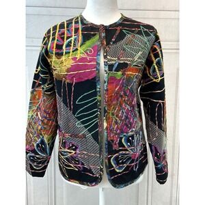 Acorn Jacket Womens‎ Extra Small Black Handcrafted Open Front Boho Artistic